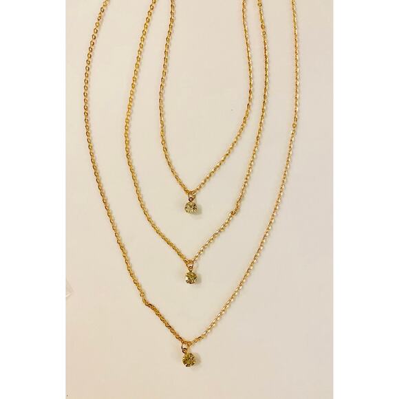 Tri Layer Crystal Gold Necklace 24" - Picture 3 of 3